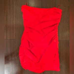 RED MINI DRESS SATIN STRAPLESS